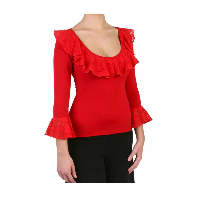 Davedans 3476 Losar Adults' Flamenco T-Shirt with Lace Frills